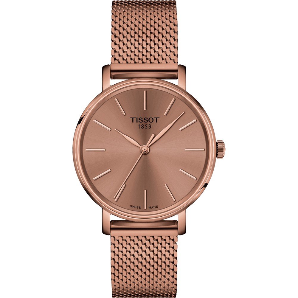 Uhr mit roséfarbenem Zifferblatt und roségoldenem Mesh-Armband
