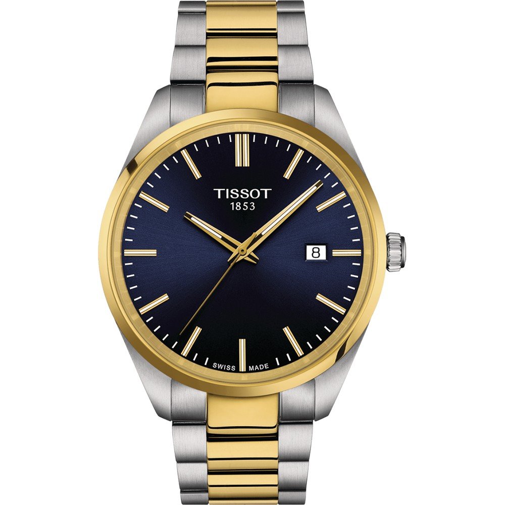 Herrenarmbanduhr mit blauem Zifferblatt, goldfarbenem Gehäuse und Edelstahl-Mesh-Armband