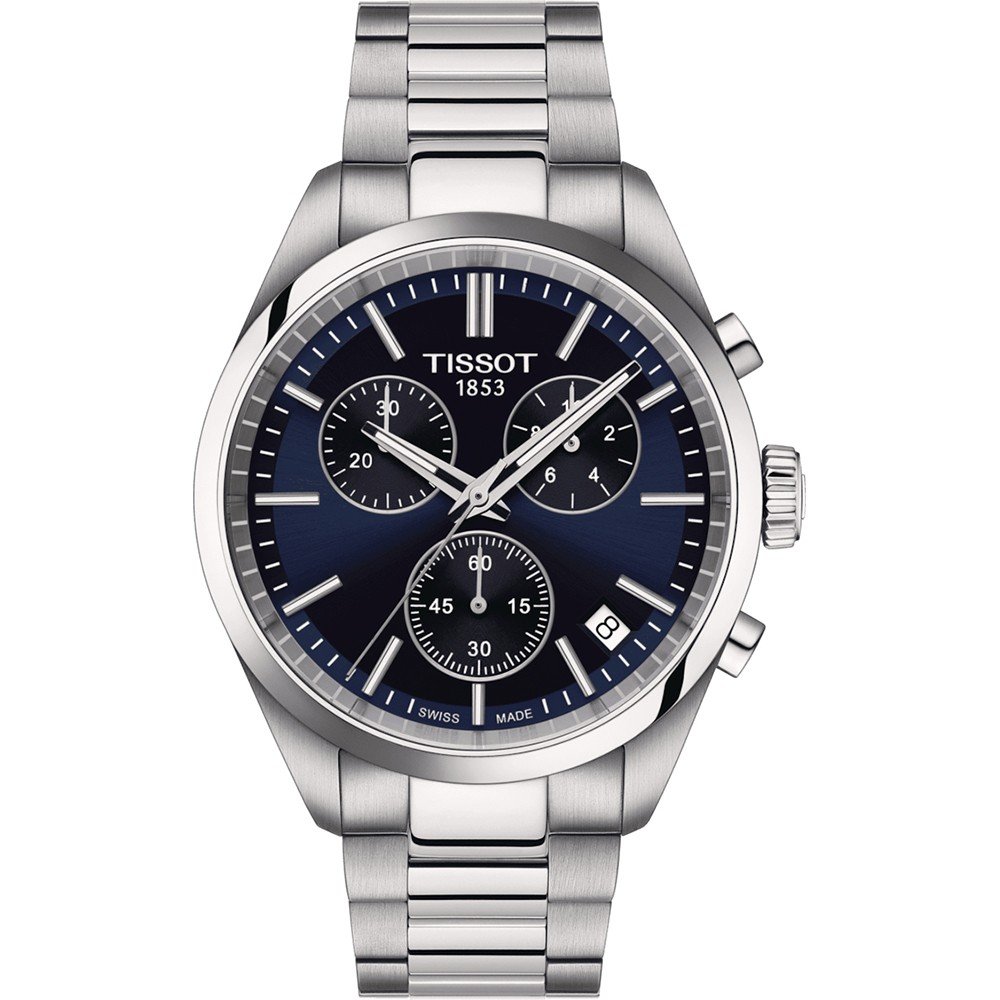 Herrenarmbanduhr mit silbernem Gehäuse, blauem Zifferblatt und Edelstahl-Mesh-Armband