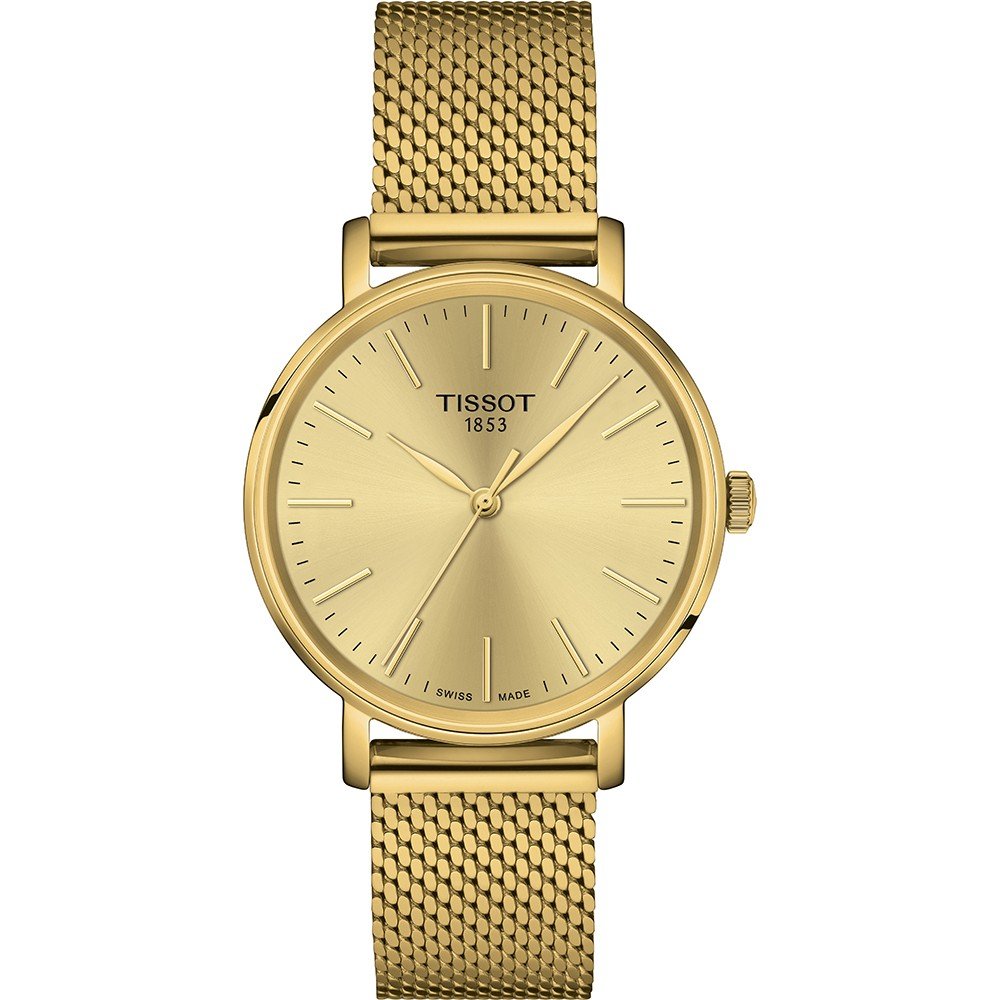 Uhr mit goldenem Zifferblatt und goldfarbenem Mesh-Armband