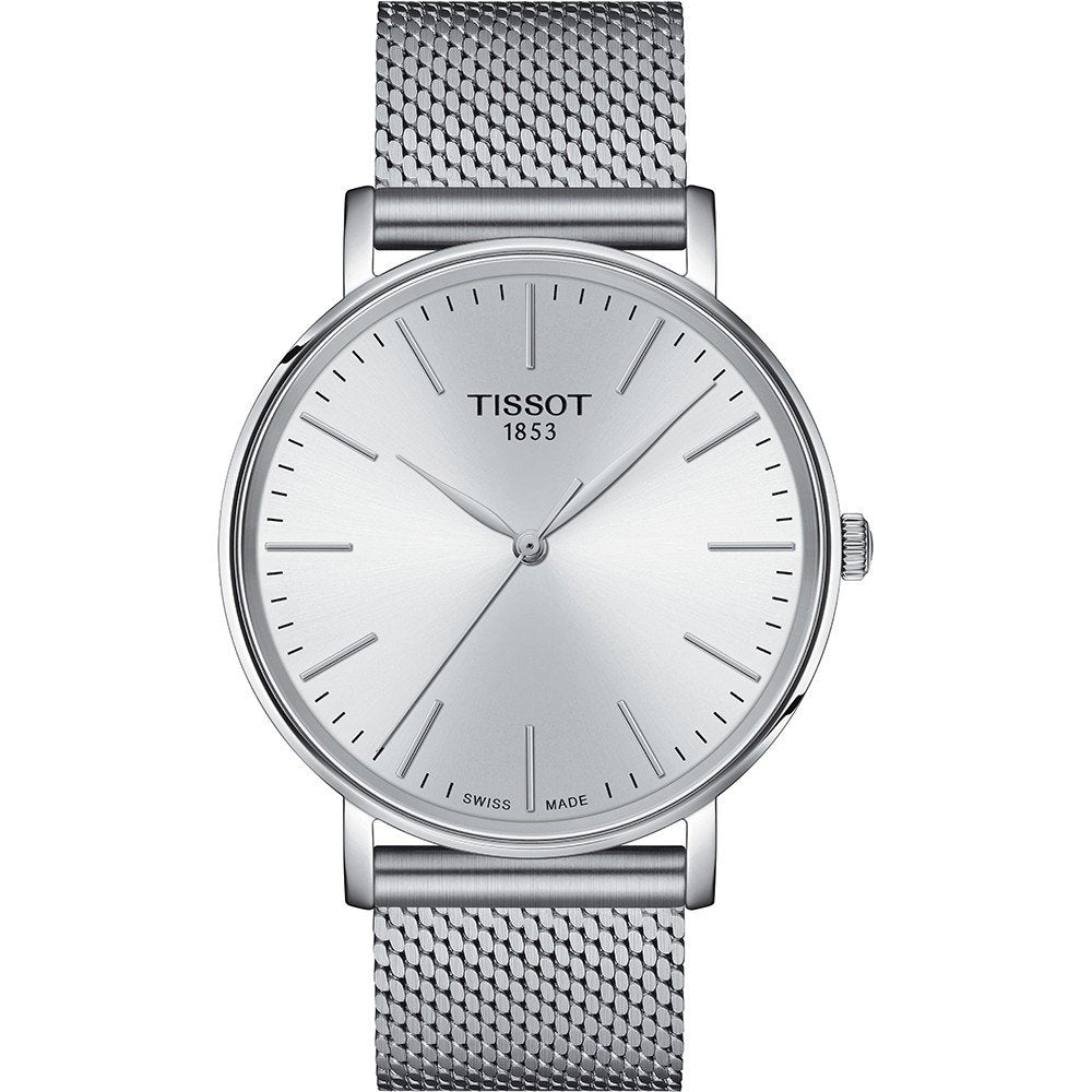 Uhr mit silbernem Zifferblatt, Edelstahlgehäuse und silbernem Mesh-Armband
