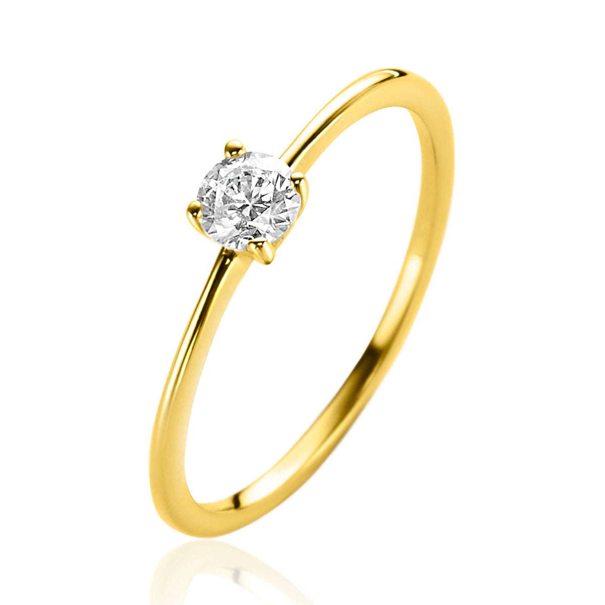 Ring aus Gold mit rundem, klarem Edelstein in der Fassung