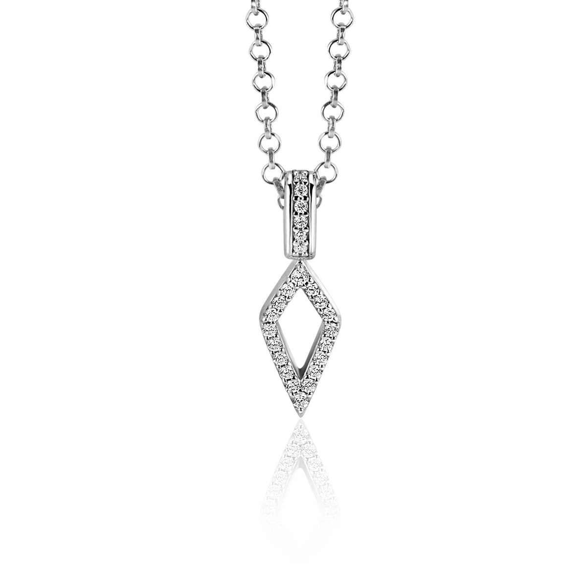 Hänger aus Silber mit diamantierter, rhombusförmiger Anhänger und Kette