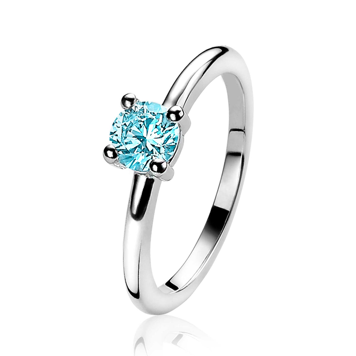 Ring aus Silber mit blauem Zirkonia-Stein in quadratischer Form