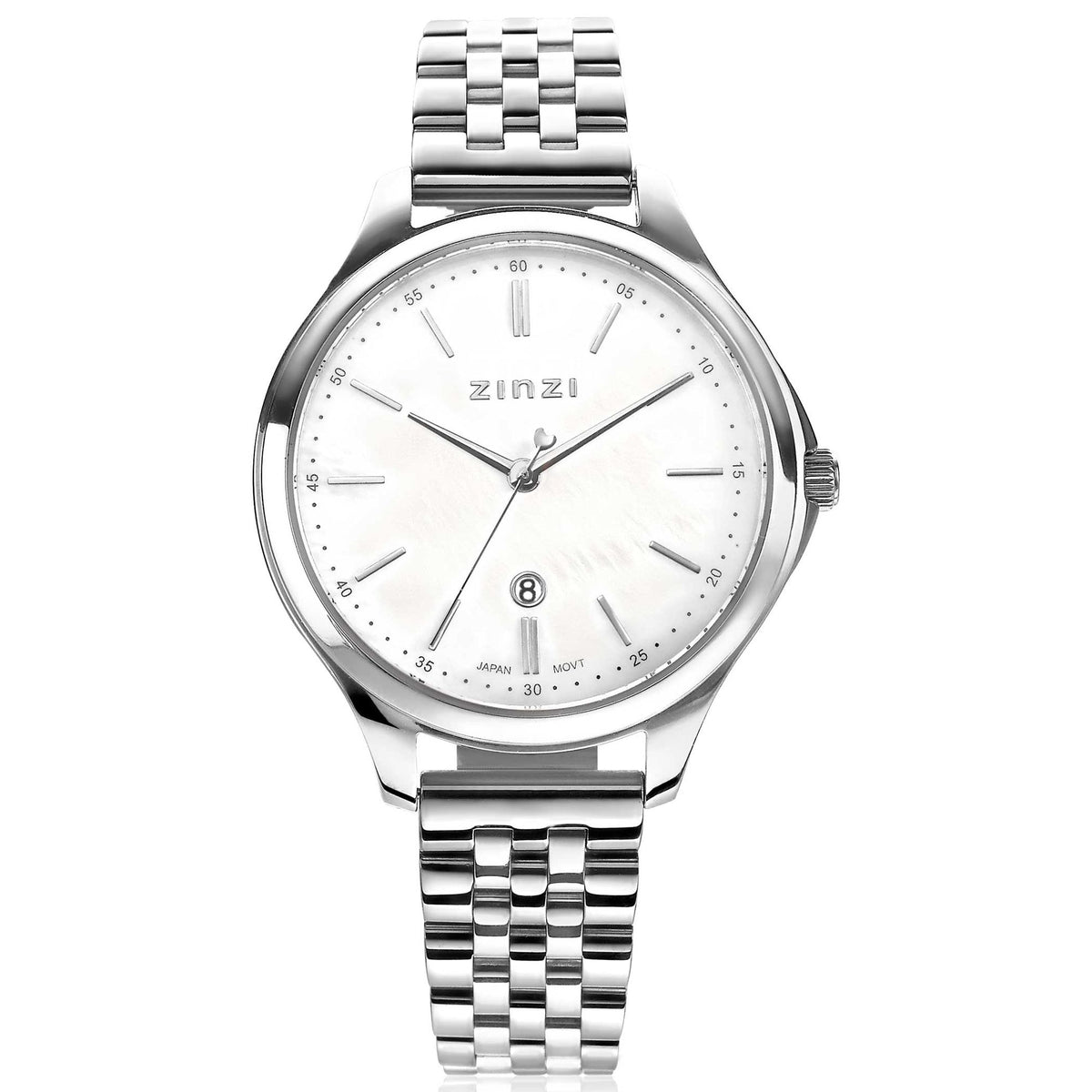Silbernes Stahl-Armband mit silbernem Zifferblatt und minimalistischen Indizes