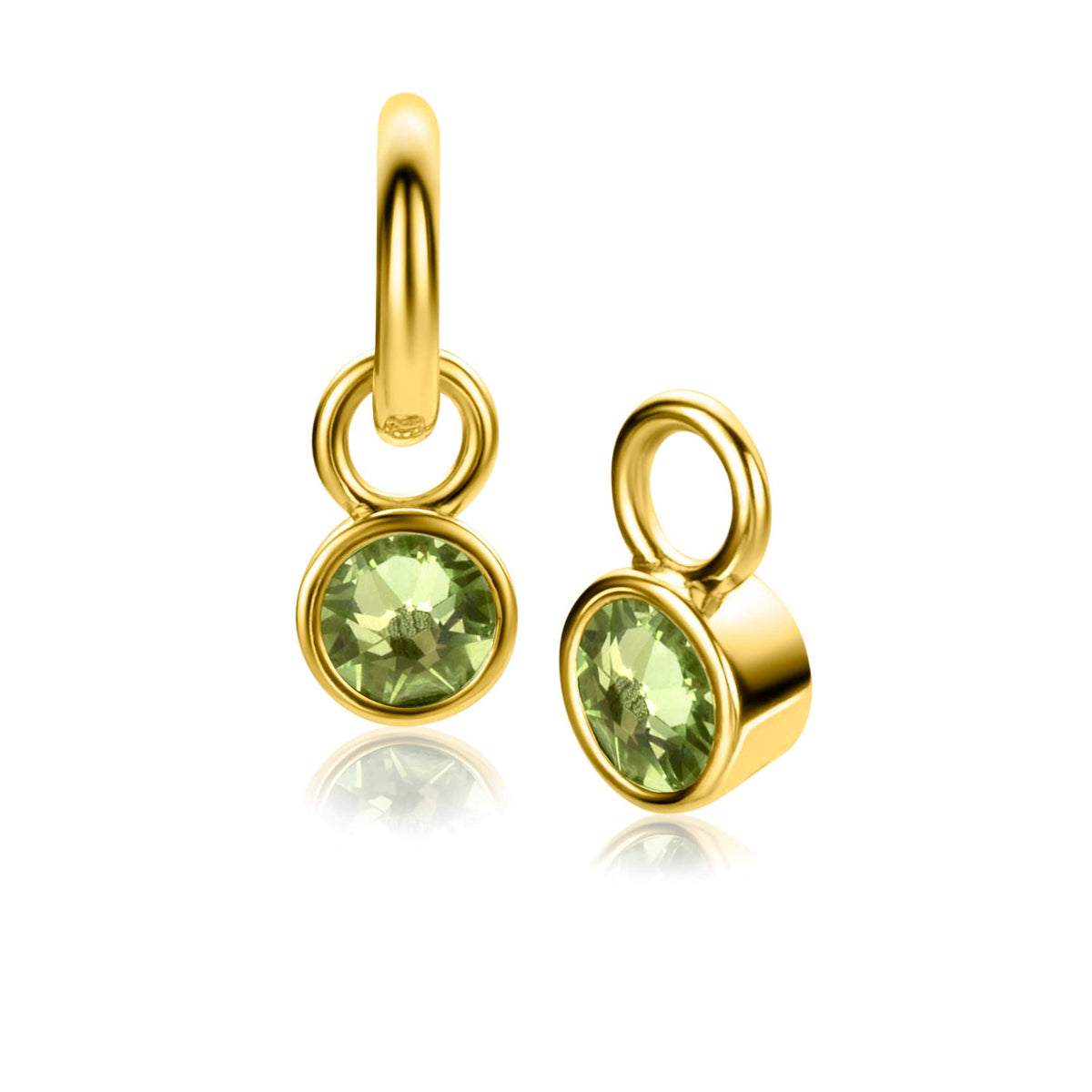 Goldplattierte Ohrringe mit grünem Edelstein und runder Form