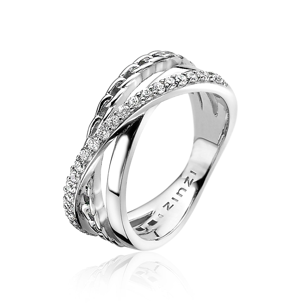 Ring aus Silber mit Zirkonia-Steinen und geschwungenem Design