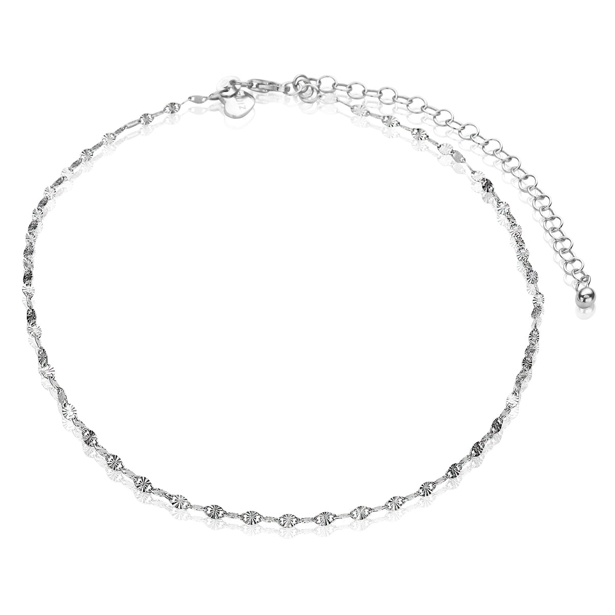 Kette aus Silber mit ovalen und runden Elementen, feines Design und Verlängerungskette