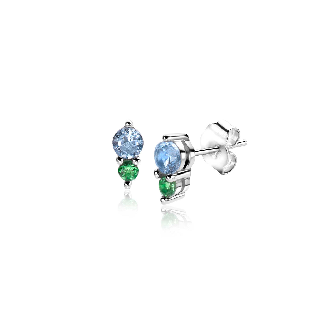 Ohrringe aus Silber mit blauen und grünen Edelsteinen in runder Form