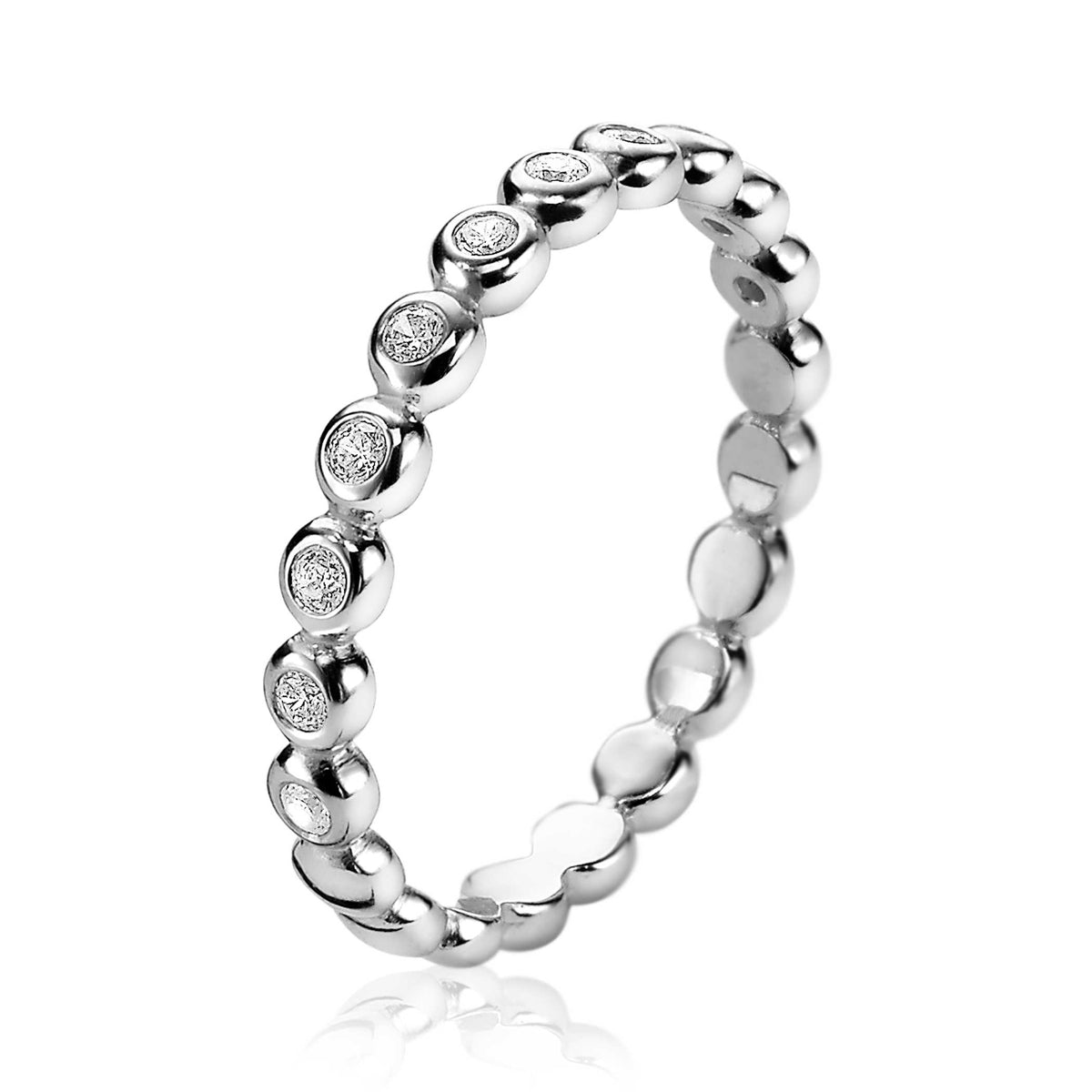 Ring aus Silber mit runden, eingearbeiteten Zirkonia-Steinen