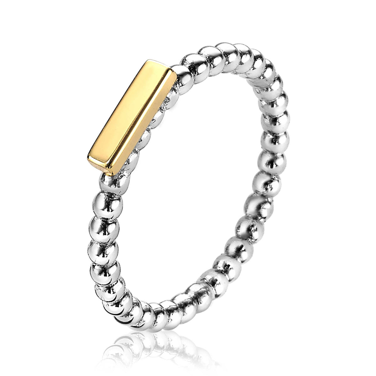 Ring mit silbernem Perlenband und goldplattiertem, rechteckigem Element