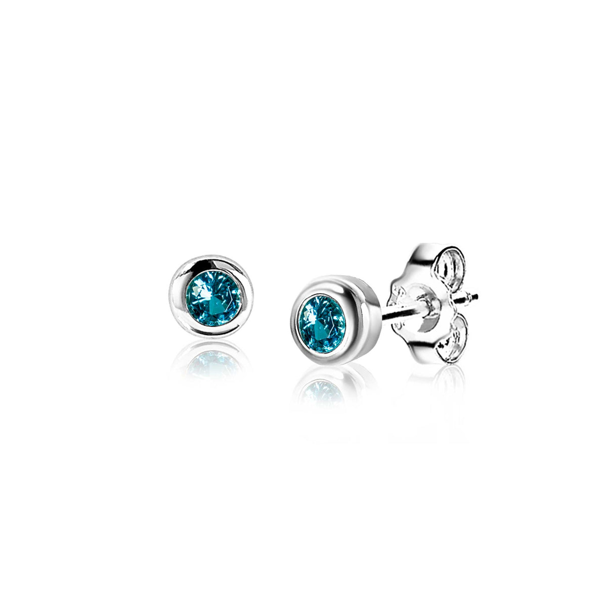 Ohrringe aus Silber mit blauen Zirkonia-Steinen in runder Fassung