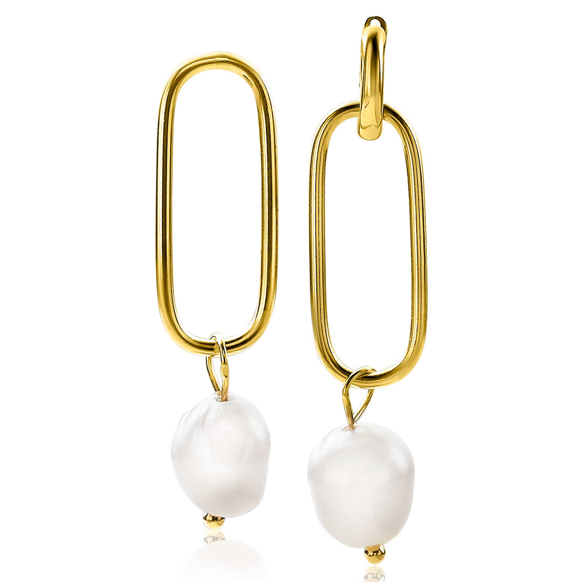 Goldplated Ohrringe mit ovalem Design und einer weißen Perle als Anhänger