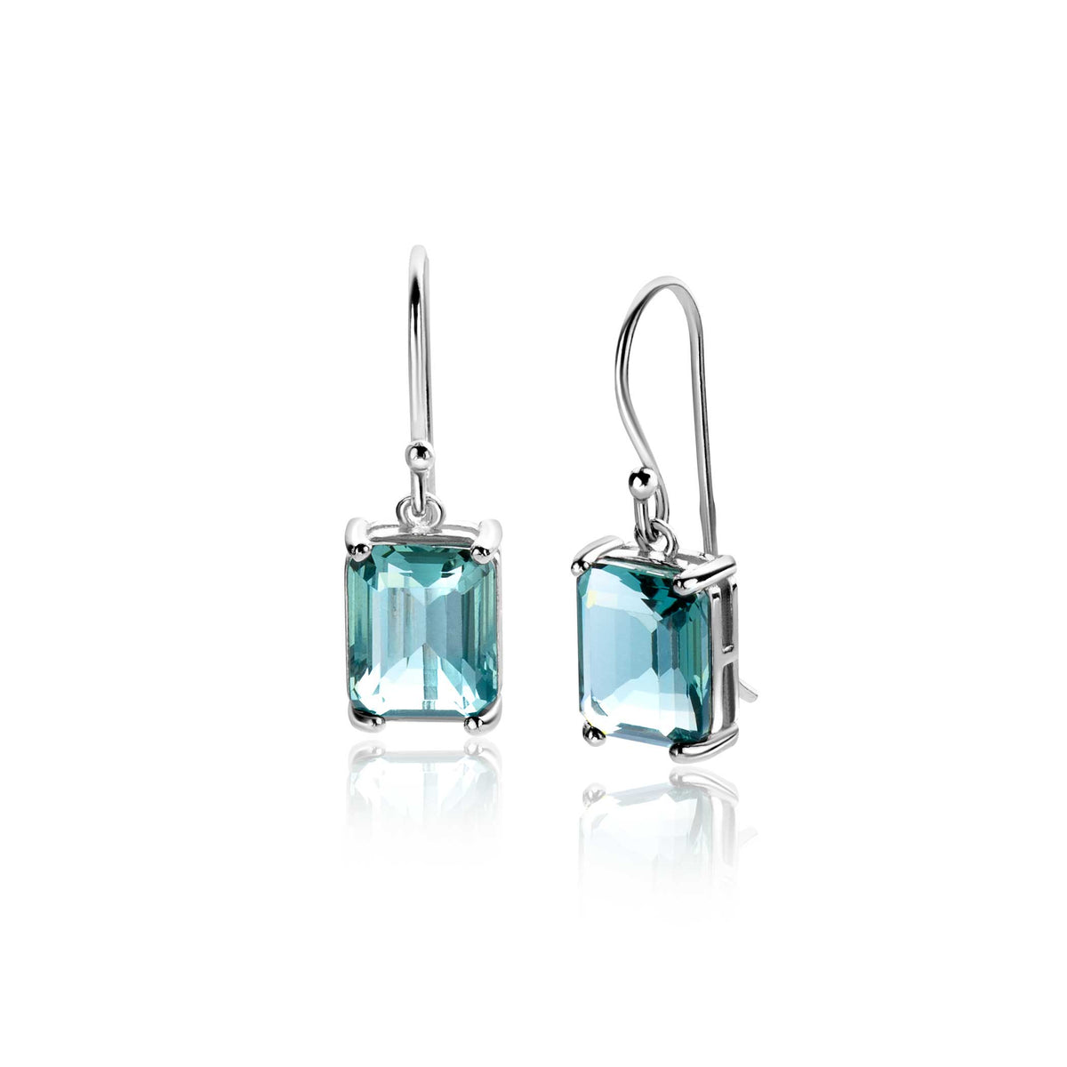 Ohrringe aus Silber mit rechteckigem, aquamarinfarbenem Edelstein