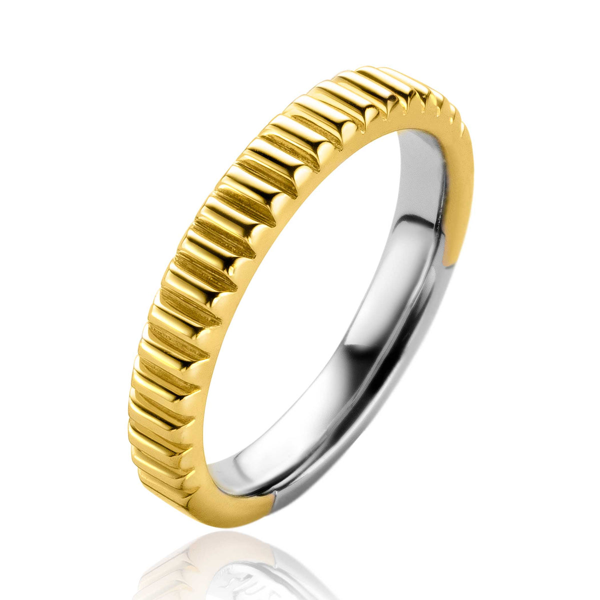 Ring mit goldplattierter Oberfläche und strukturiertem Design, silbernes Innenleben