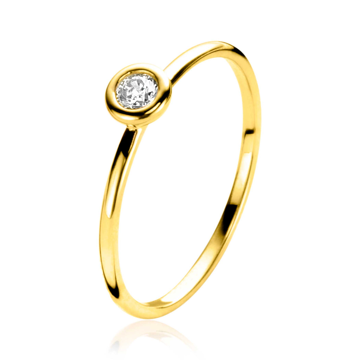 Ring aus Gold mit rundem Zirkonia in der Mitte