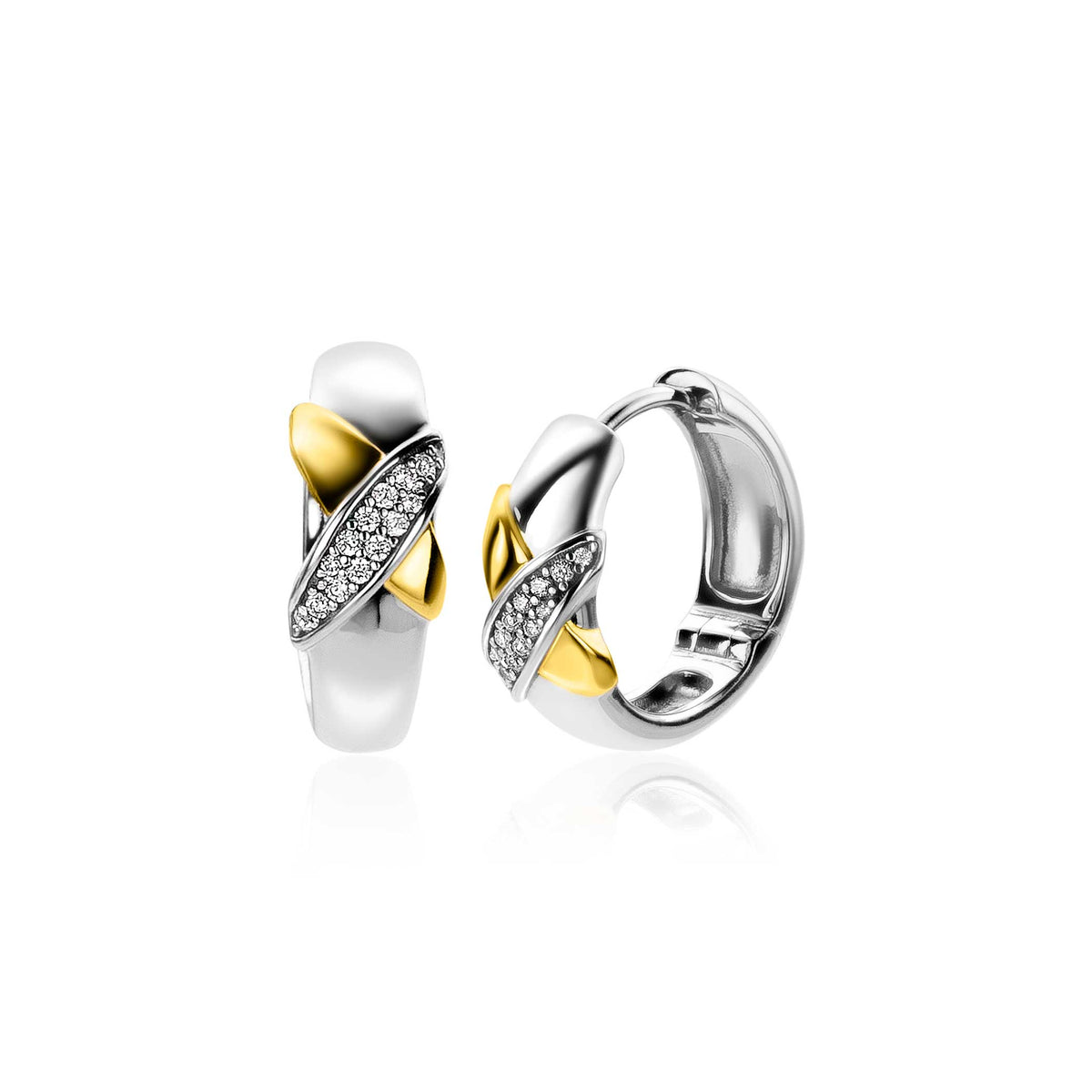 Ohrringe aus vergoldetem Silber mit Zirkonia-Steinen und geschwungenem Design