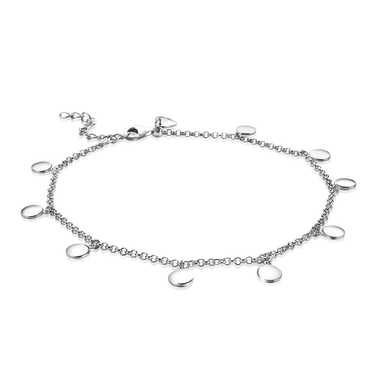 Kette aus Silber mit runden, glänzenden Anhängern und Verlängerungskette