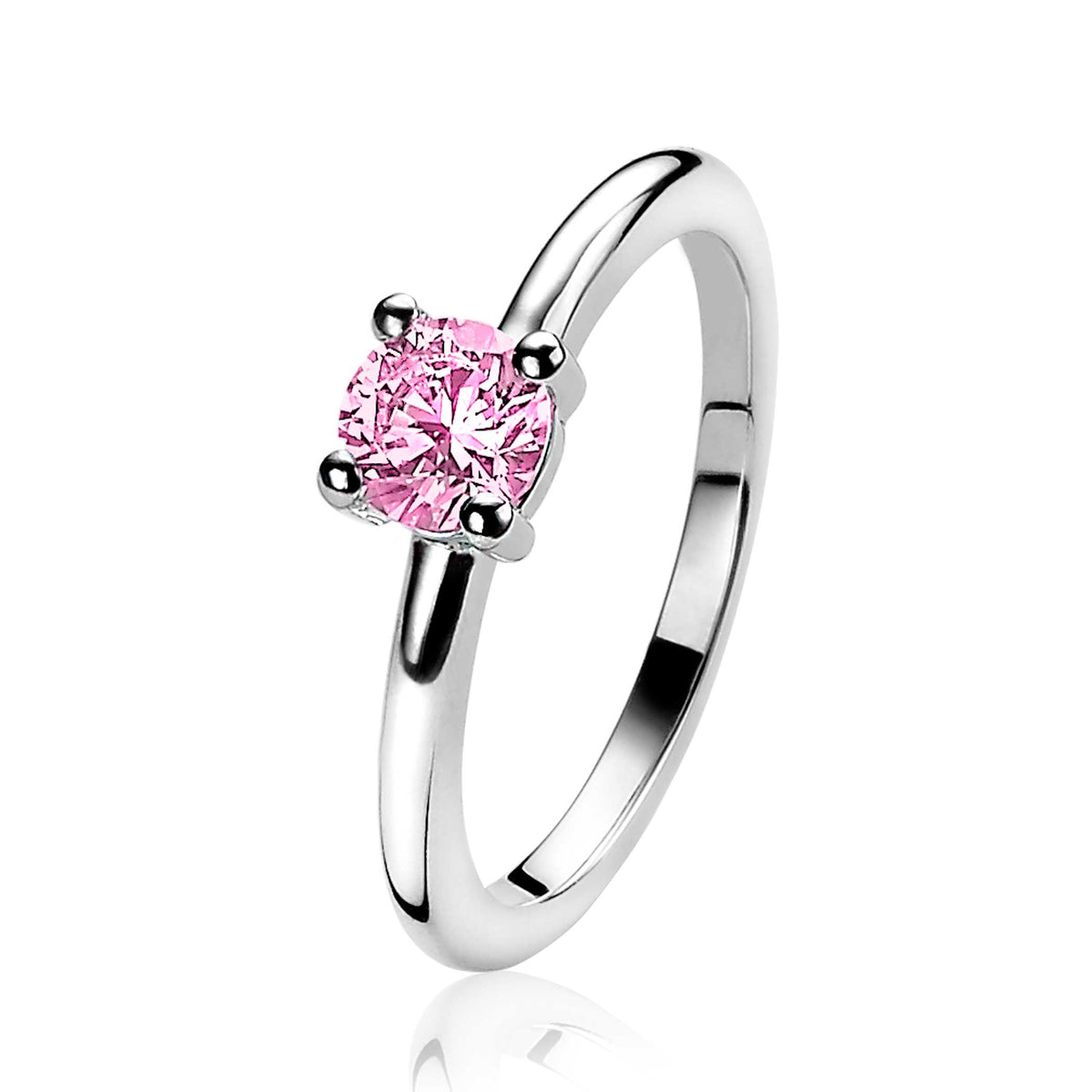 Ring aus Silber mit pinkem Zirkonia-Stein in klassischer Fassung