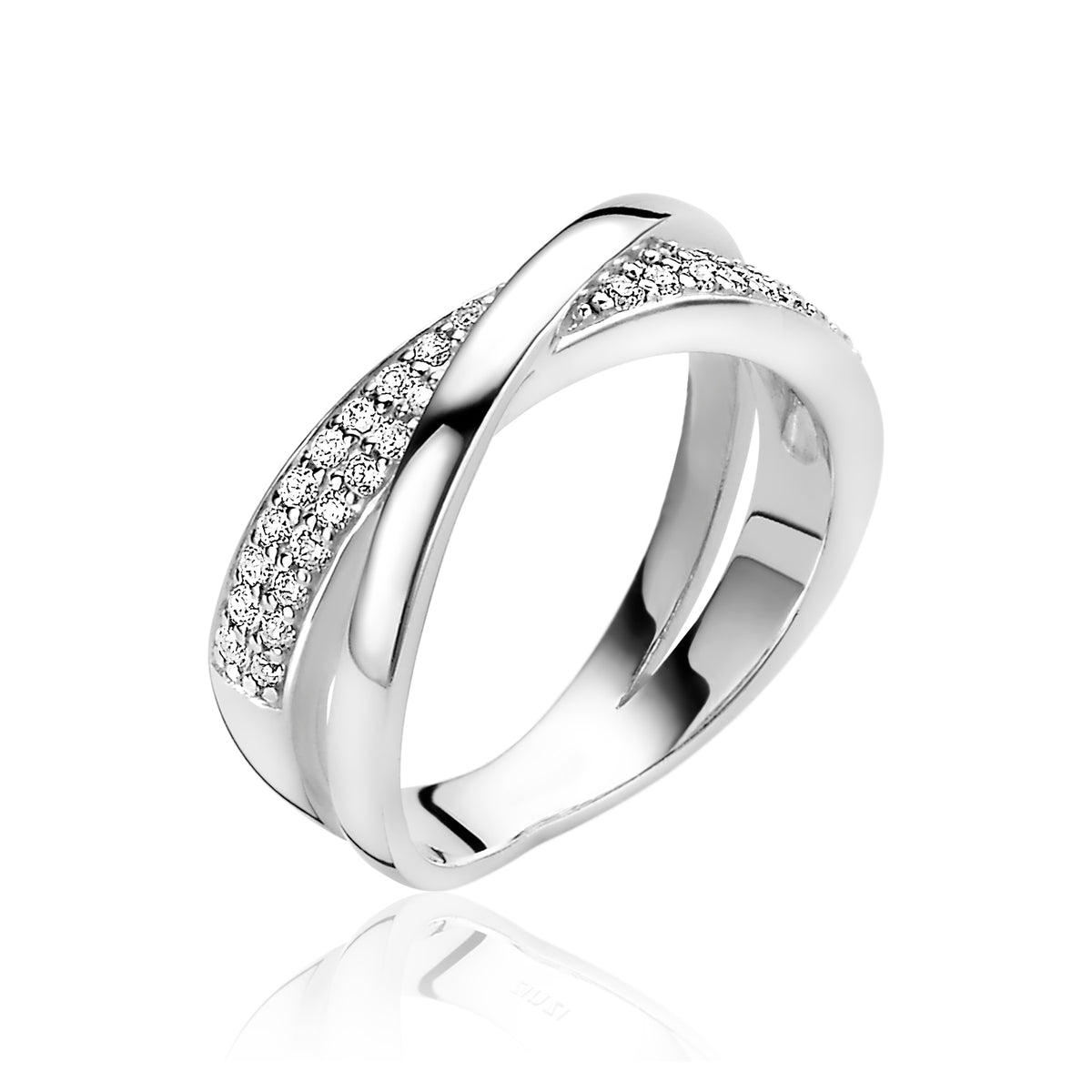 Ring aus Silber mit Zirkonia-Steinen und geschwungenem Design