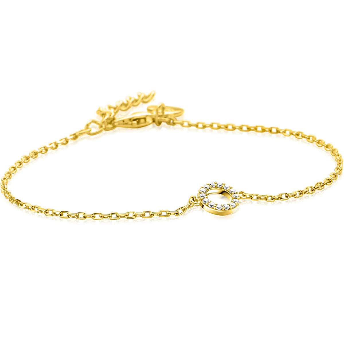 Goldplattiertes Armband mit rundem Anhänger und klarem Edelstein