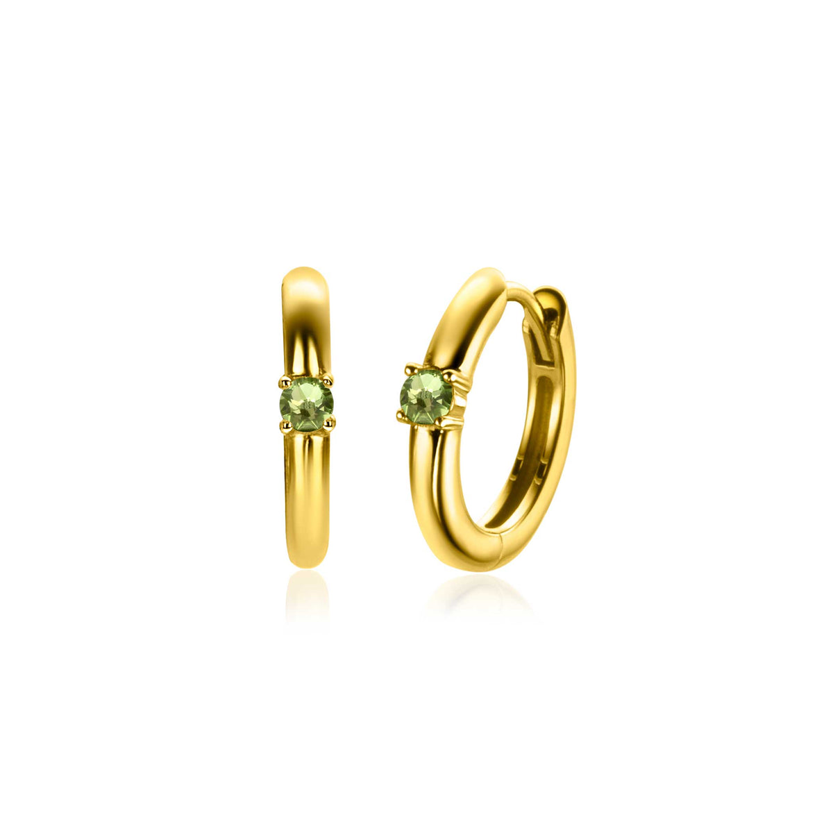 Goldplattierte Ohrstecker mit grünem Edelstein in runder Form
