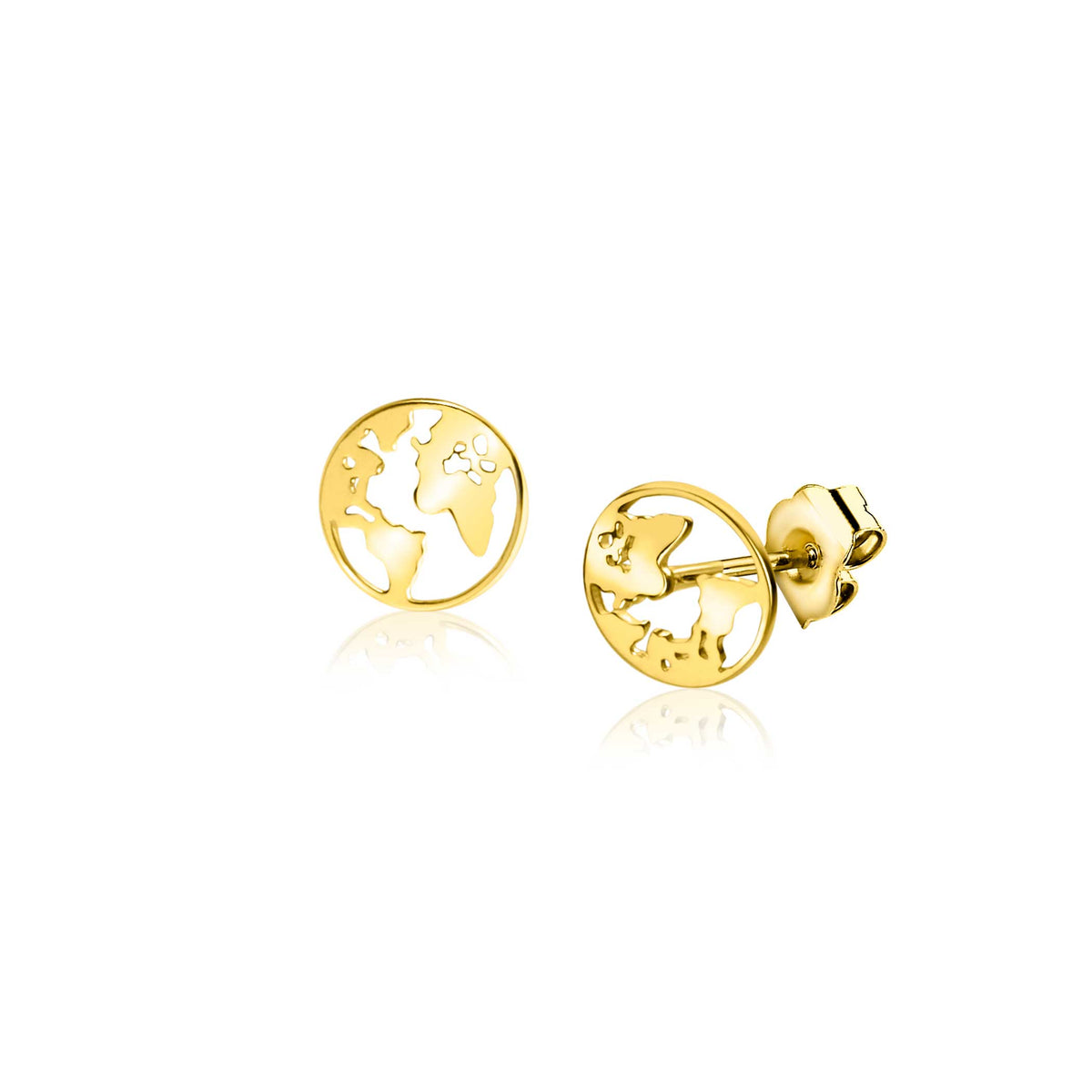 Goldene Ohrstecker in Form einer Weltkugel mit filigranem Design