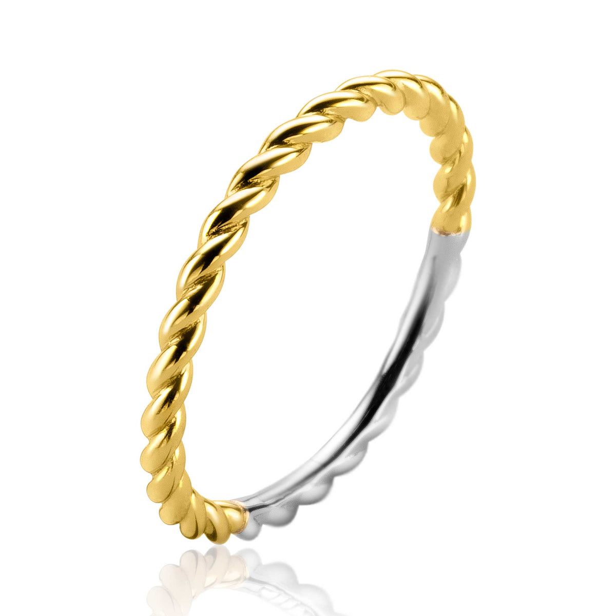 Ring aus vergoldetem Metall mit gedrehter Oberfläche und silbernem Detail
