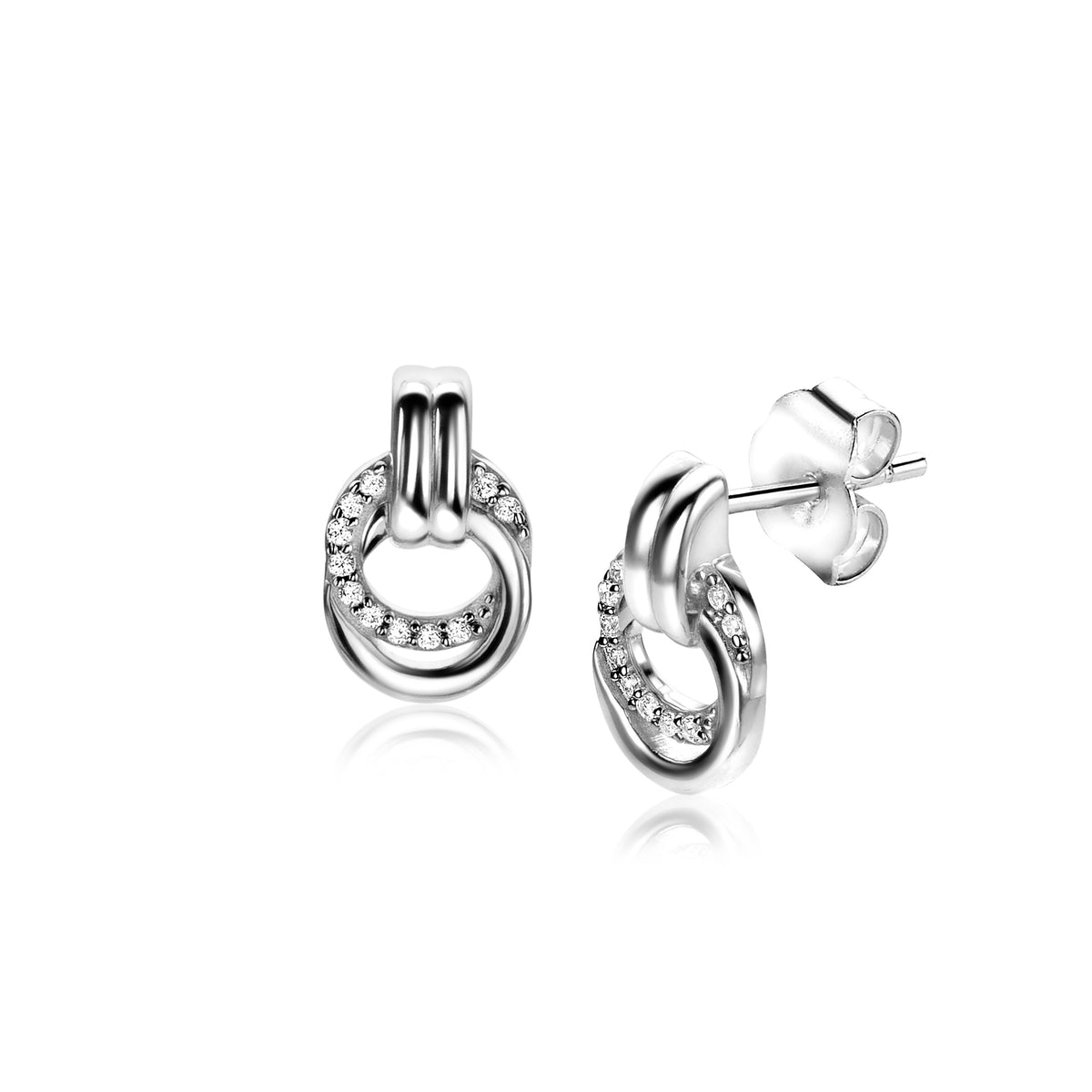 Ohrringe aus Silber mit funkelnden Zirkonia-Steinen in kreisförmigem Design