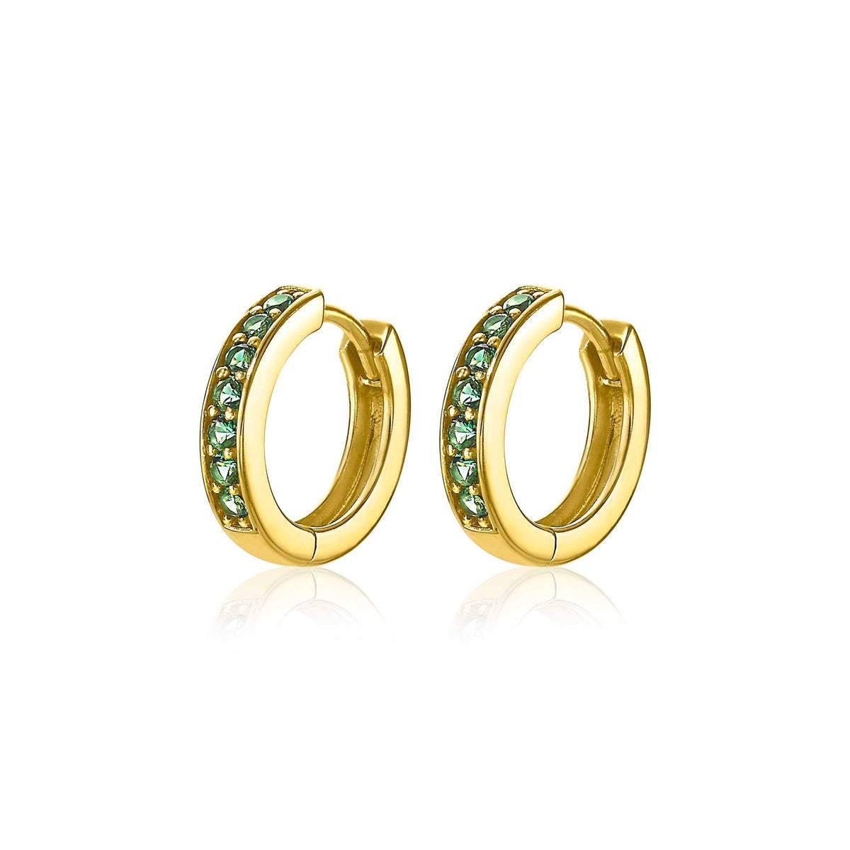Goldplattierte Ohrringe mit grünem Zirkonia-Besatz und geschlossener Form