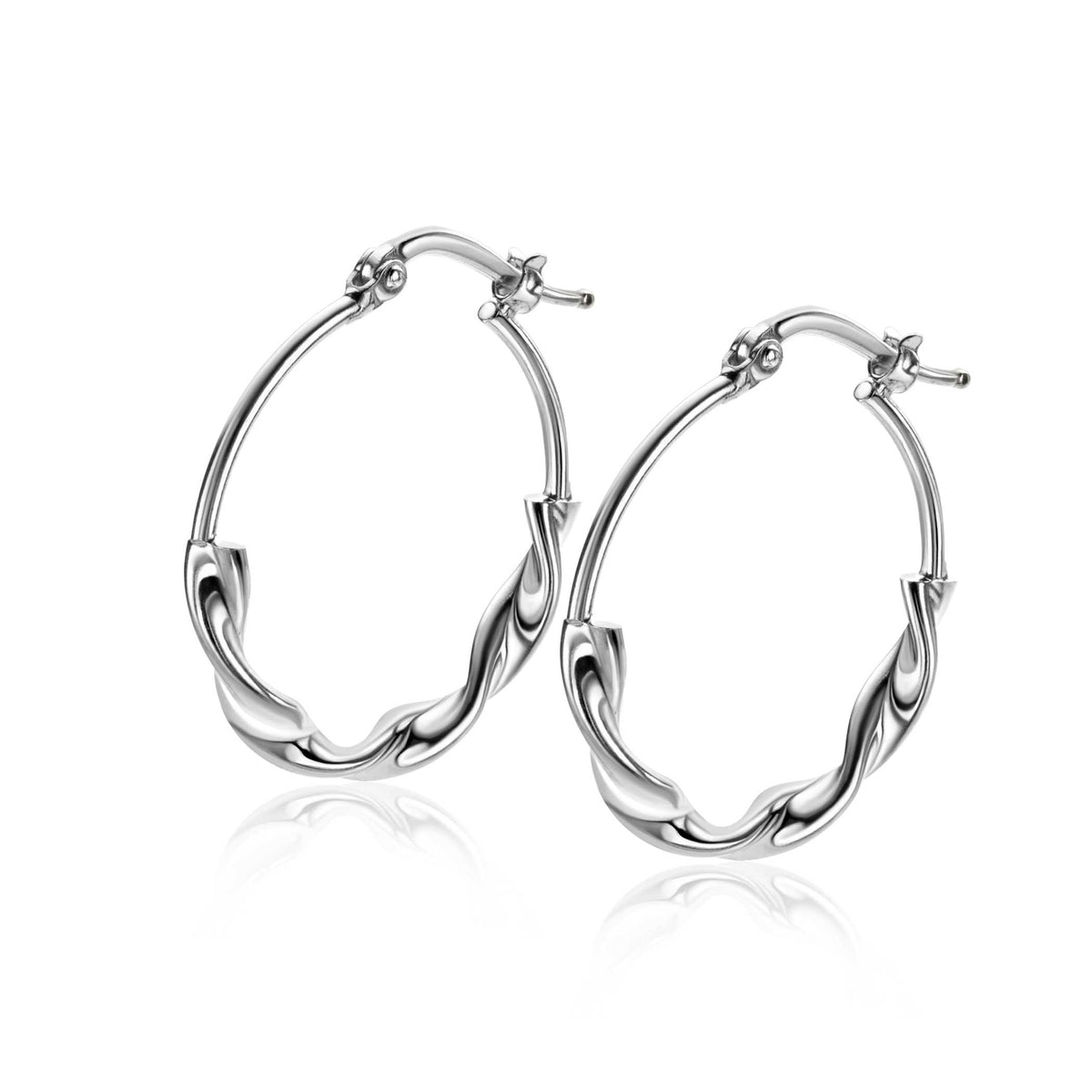 Ohrringe aus Silber mit gewelltem Design und geschlossenen Creolen.