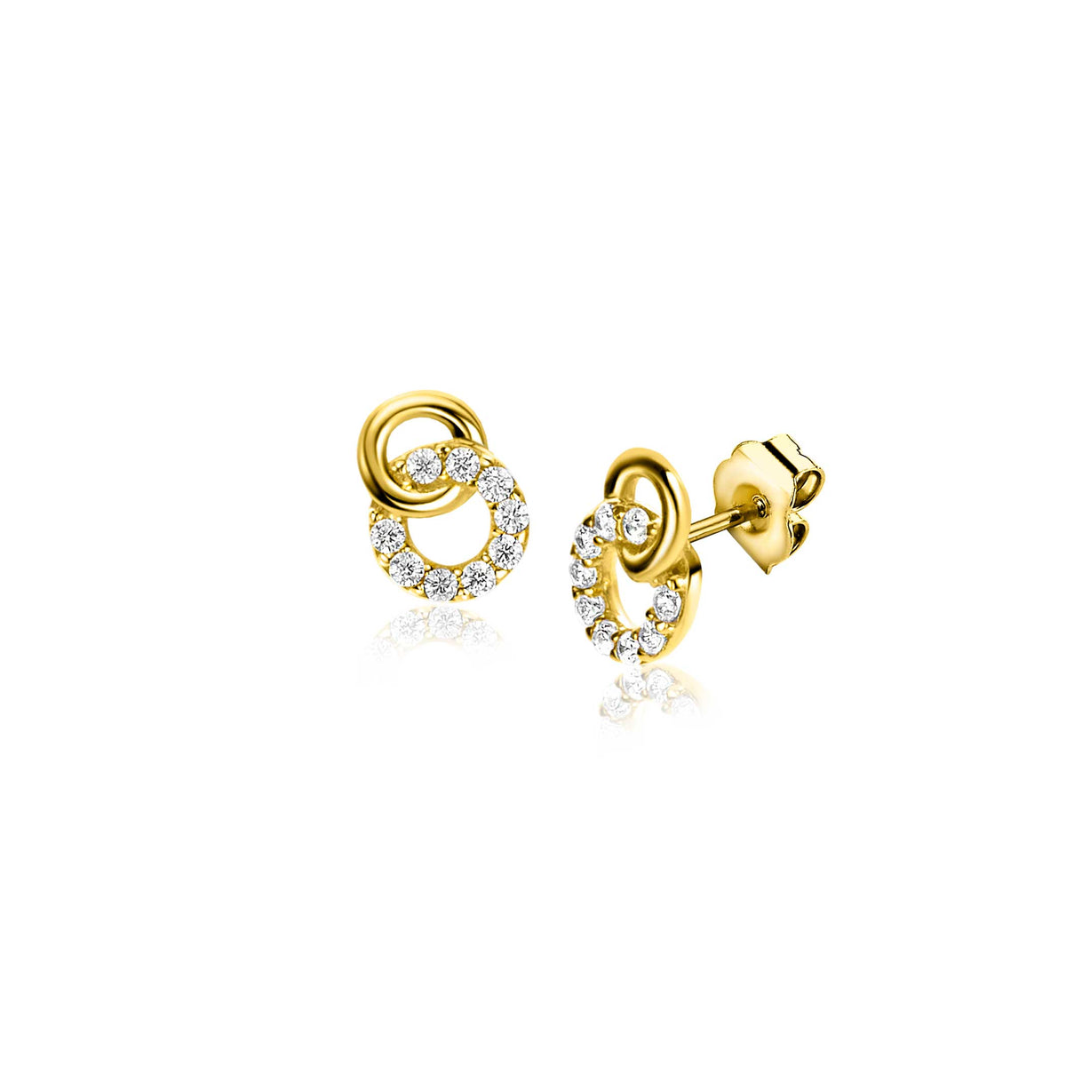Ohrringe aus Gold mit funkelnden Zirkonia-Steinen in kreisförmigem Design