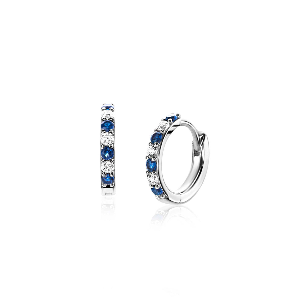 Ohrringe aus Silber mit blauen und weißen Edelsteinen in runder Form