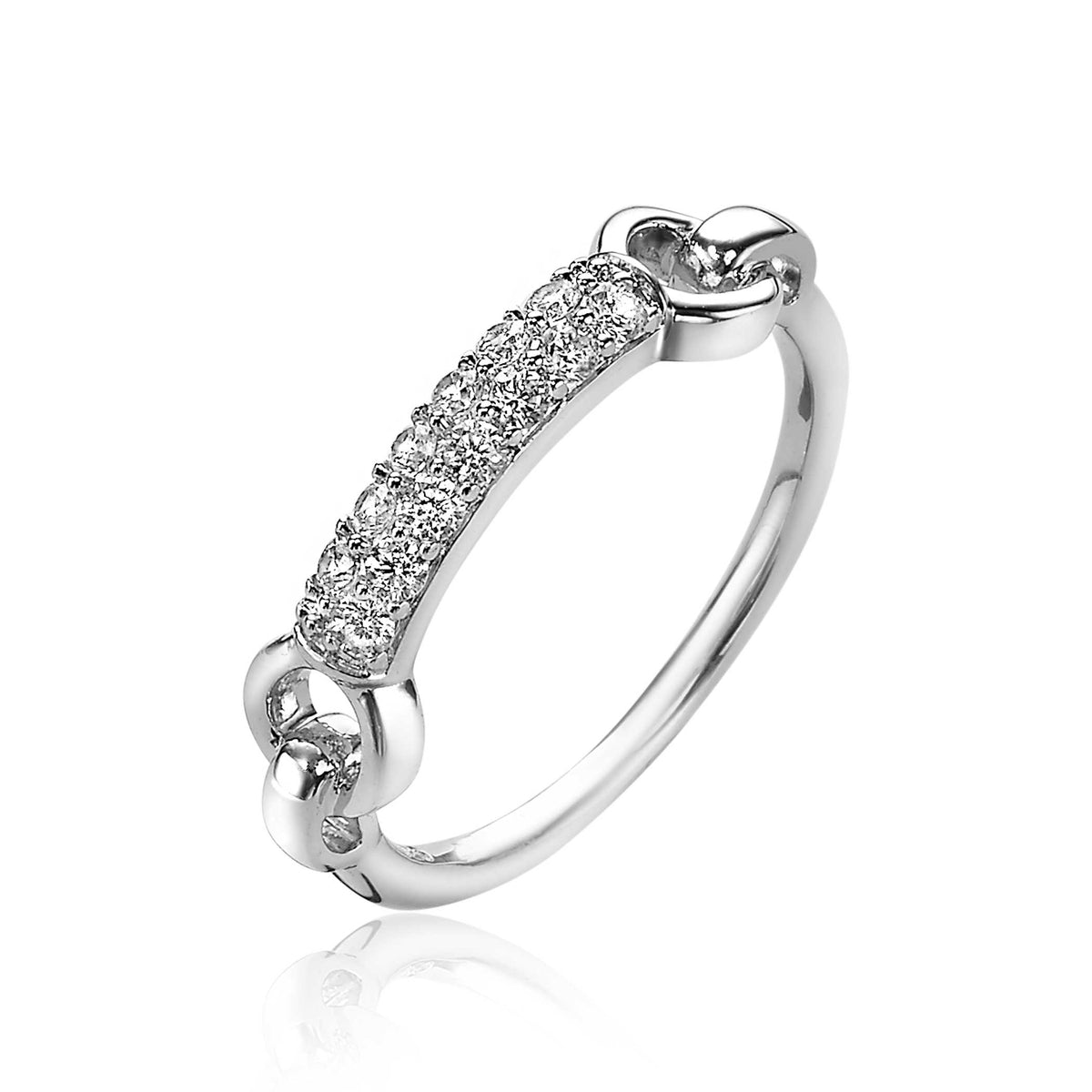 Ring aus Silber mit funkelnden Zirkonia-Steinen und geschwungenem Design