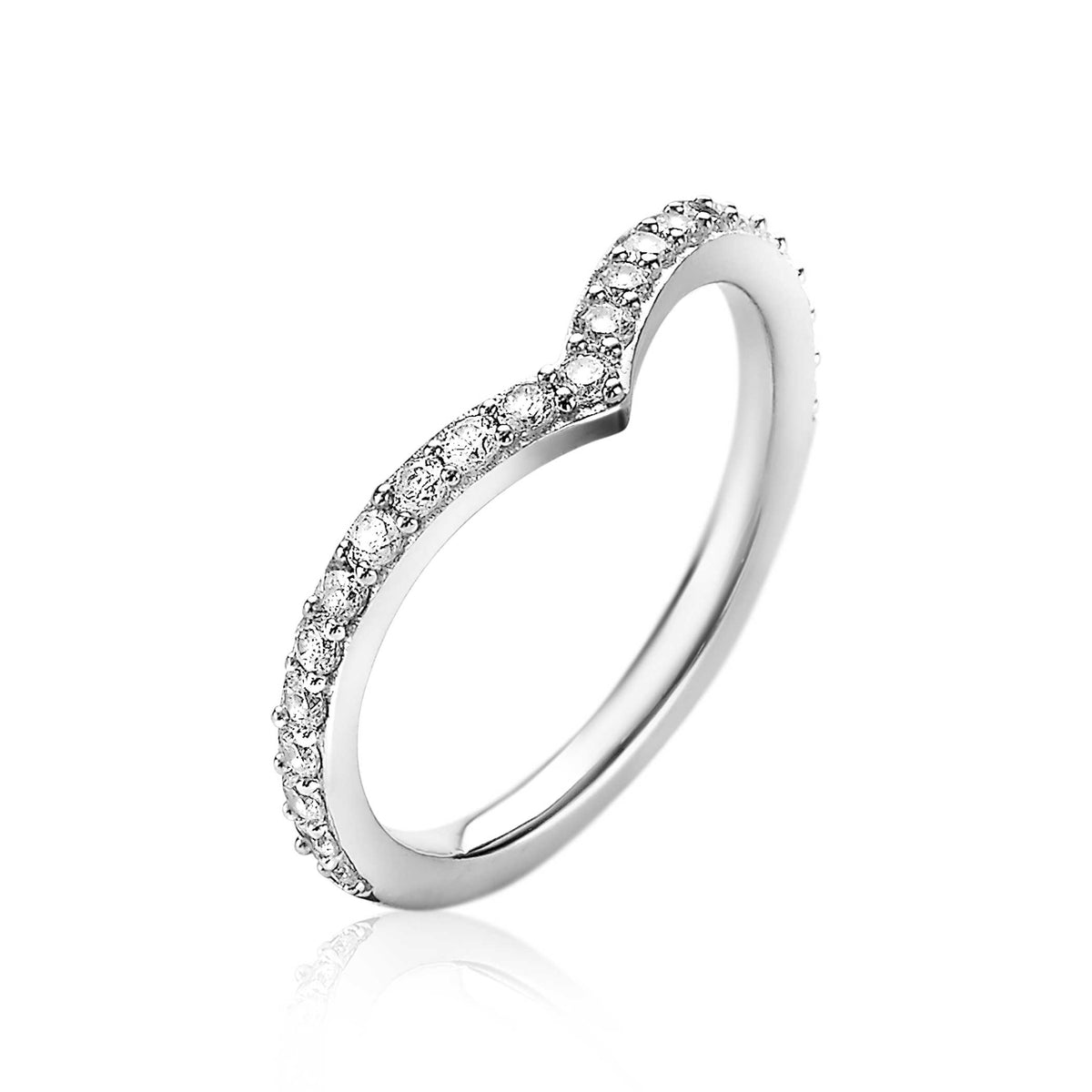 Ring aus Silber mit Zirkonia-Steinen entlang der geschwungenen Fassung