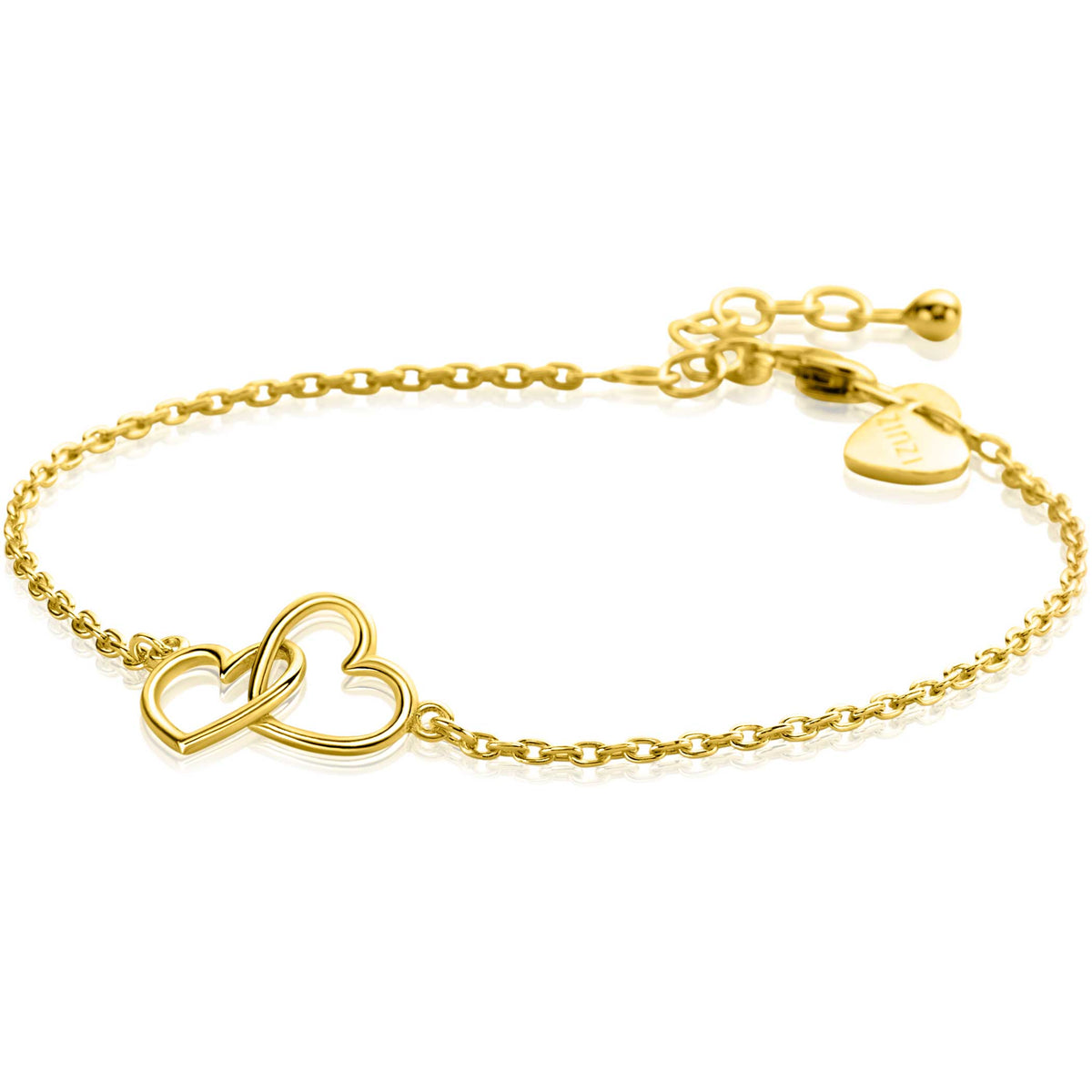 Goldplattiertes Armband mit zwei ineinander verschlungenen Herzen und feiner Kette