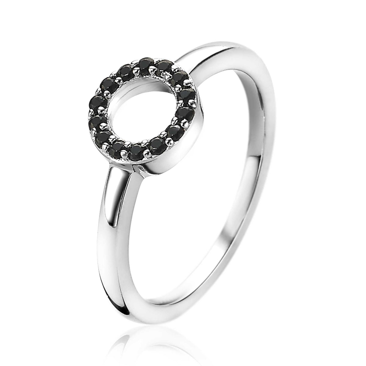 Ring aus Silber mit schwarzem Zirkonia-Besatz in kreisförmiger Fassung
