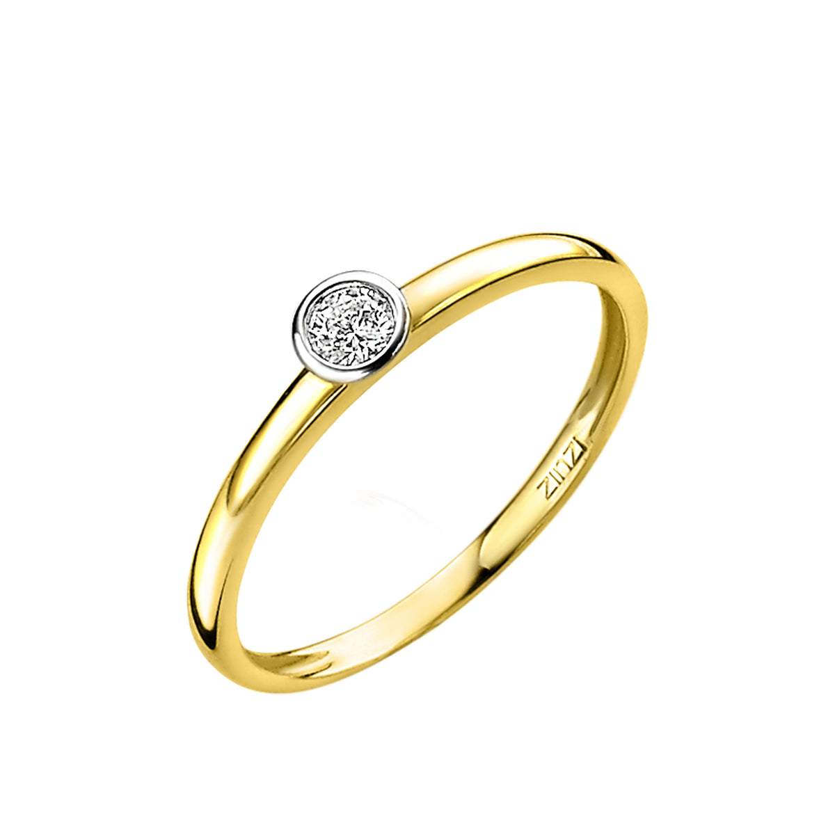 Ring aus Gold mit rundem, glitzerndem Zirkonia-Stein in der Mitte