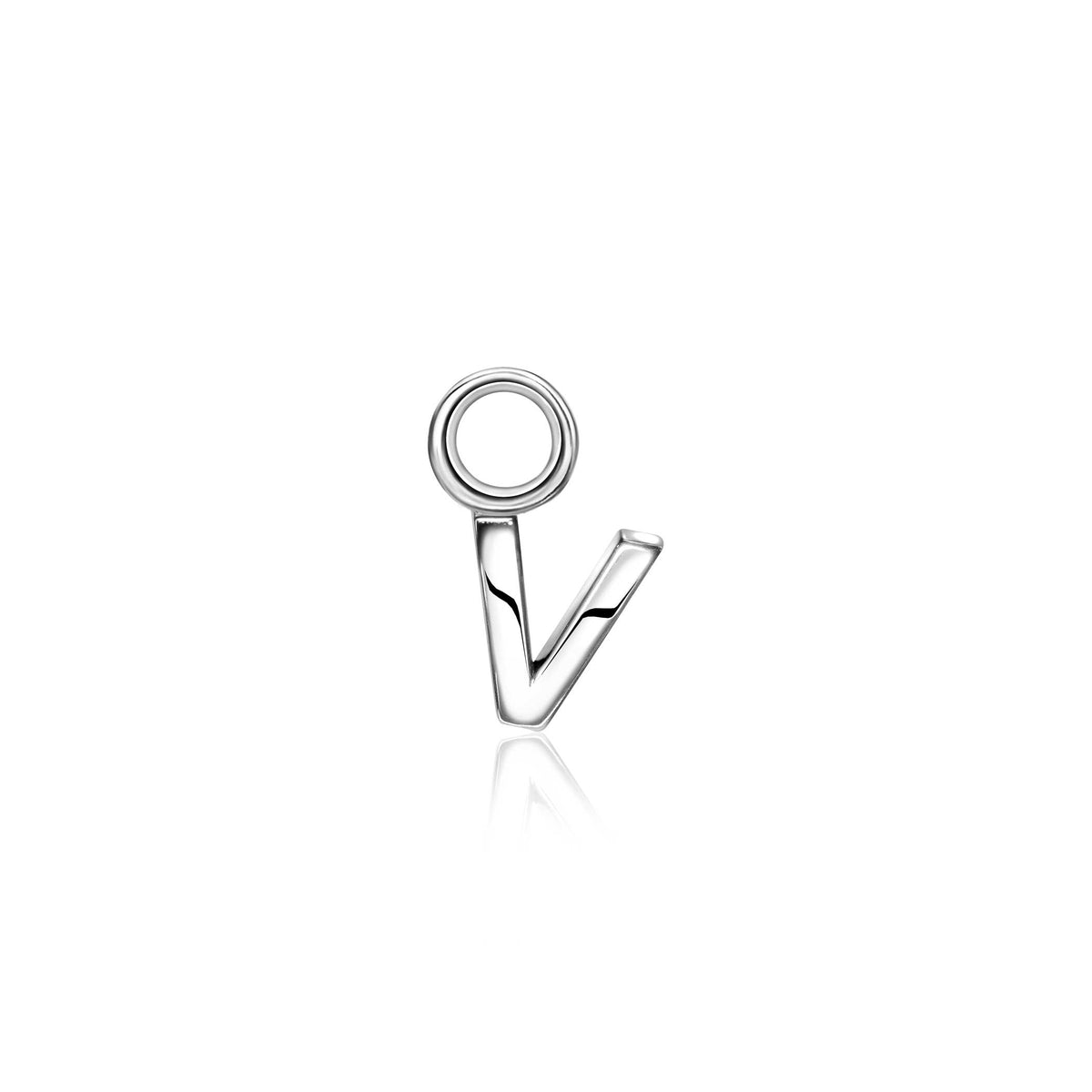 Silberne Ohrringe in V-Form mit kreisförmigem Element und glänzender Oberfläche
