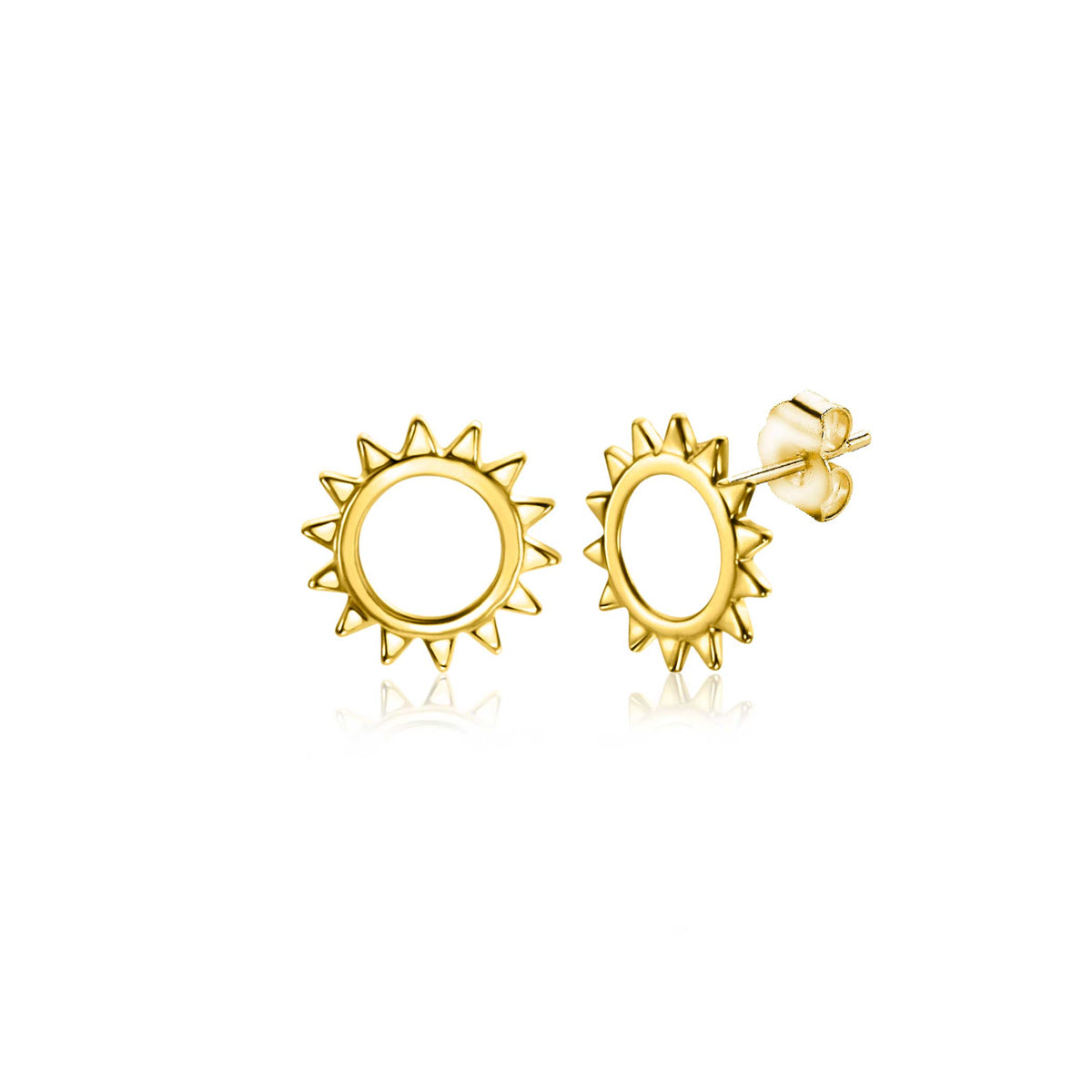 Ohrringe aus Gold in Sonnenform mit spitzen Zacken und einem schlichten Steckverschluss