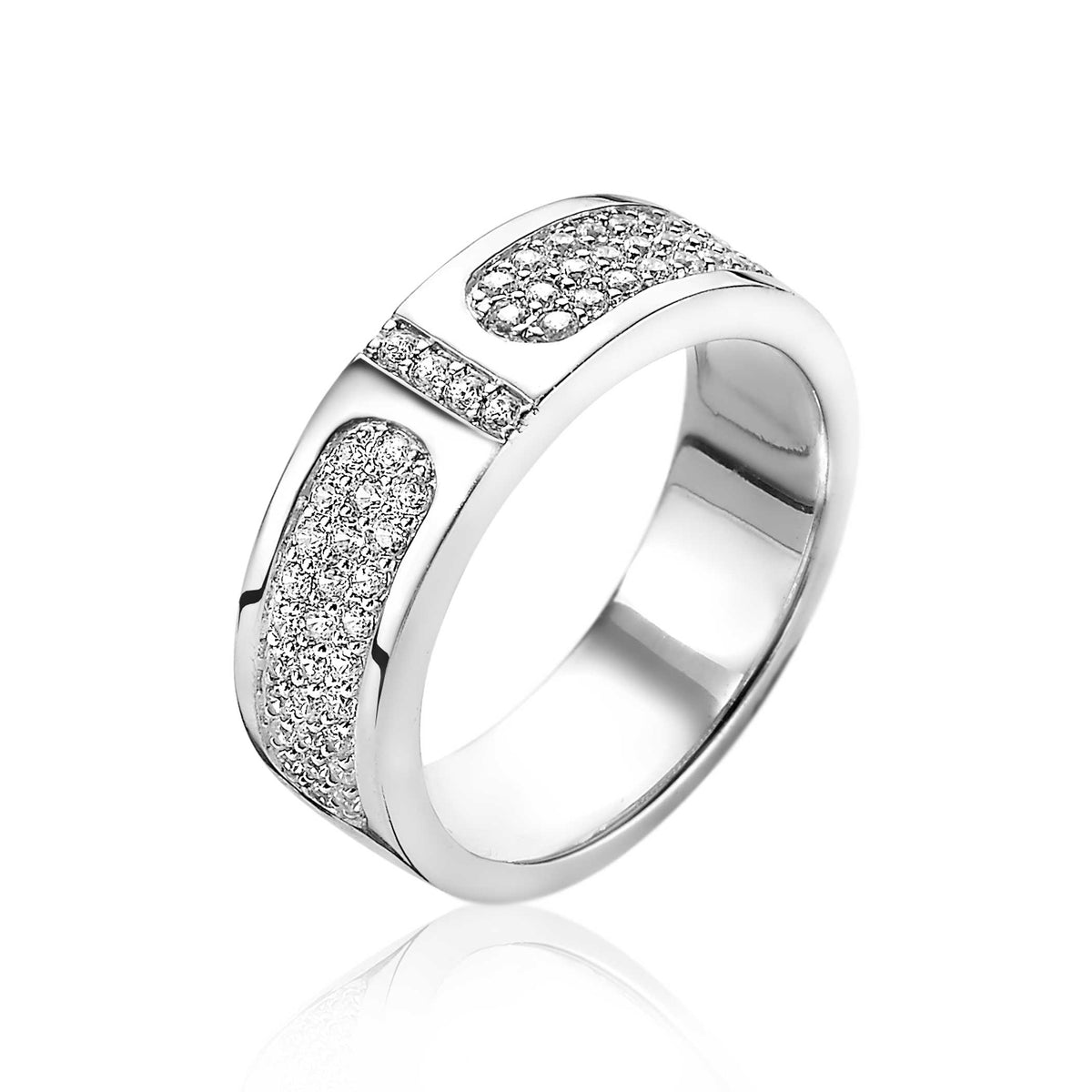 Ring aus Silber mit Zirkonia-Besatz und glatter Oberfläche