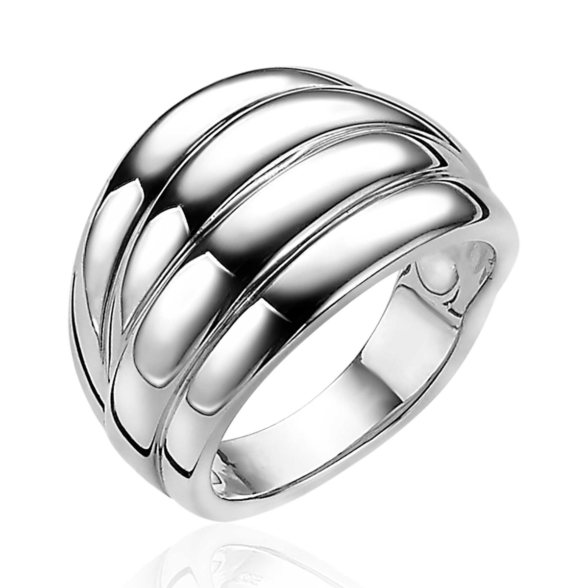 Ring aus Silber mit geschwungenem Design und drei horizontalen Rillen