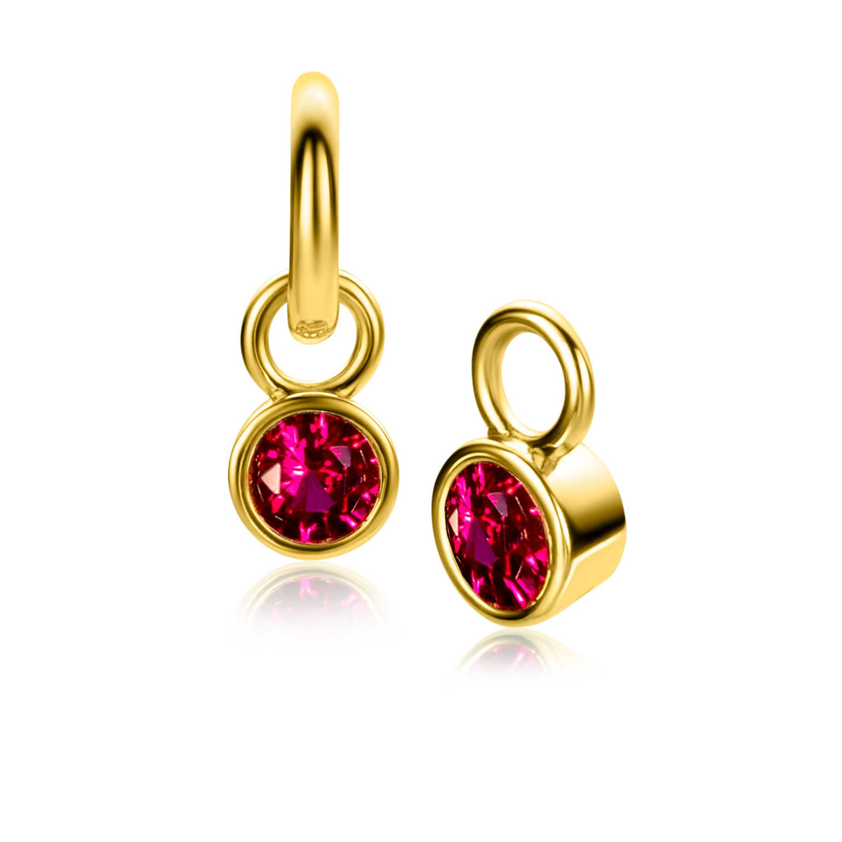 Goldplattierte Ohrringe mit rotem Edelstein in runder Form und schimmerndem Finish