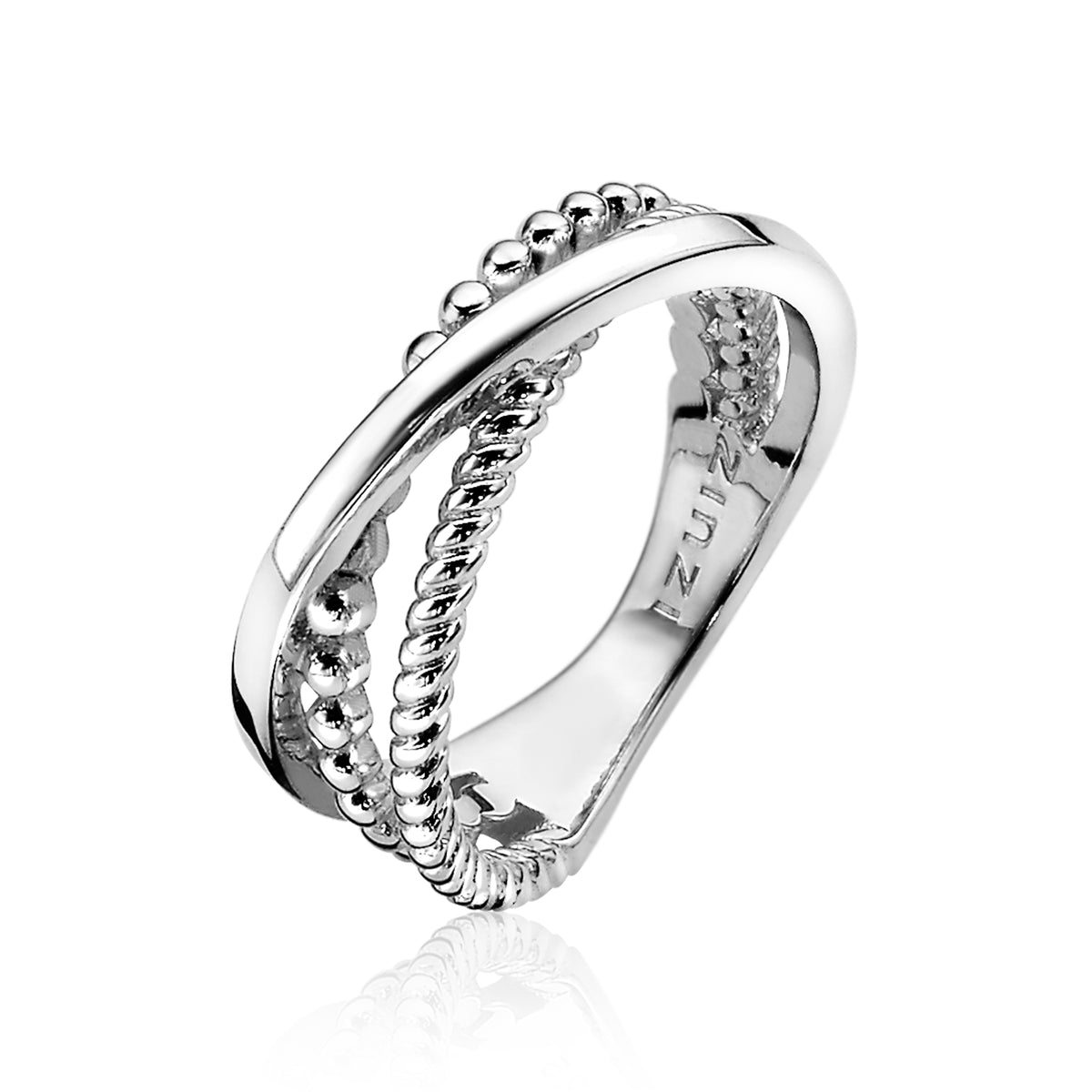 Ring aus Silber mit geflochtenem und kugeligem Design