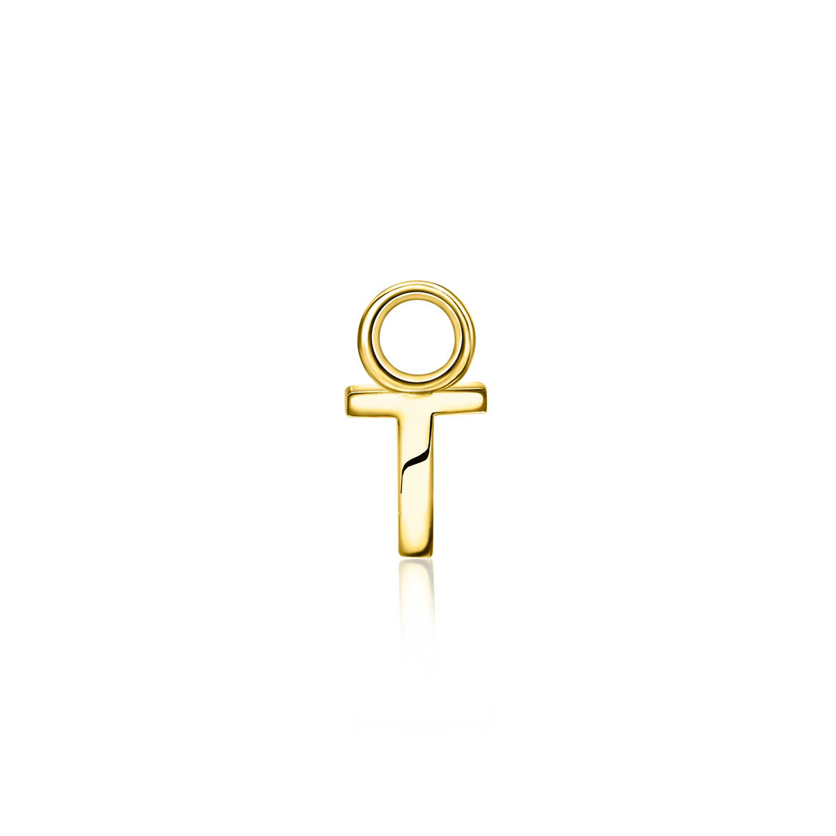 Ohrhänger aus vergoldetem Metall in Form eines stilisierten Symbols mit glänzender Oberfläche