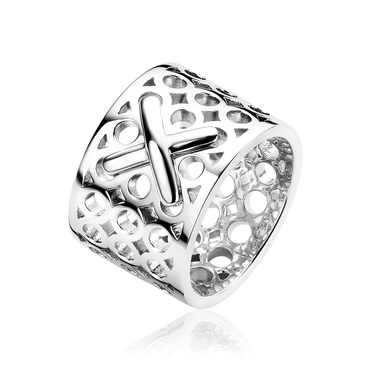 Ring aus Silber mit durchbrochener Musterung und glänzender Oberfläche