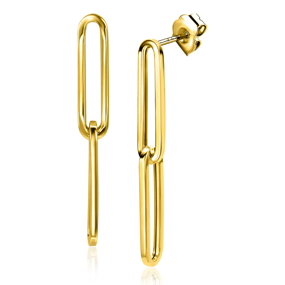 Ohrstecker aus Gold in Form einer langen, ovalen Schlaufe mit glänzender Oberfläche