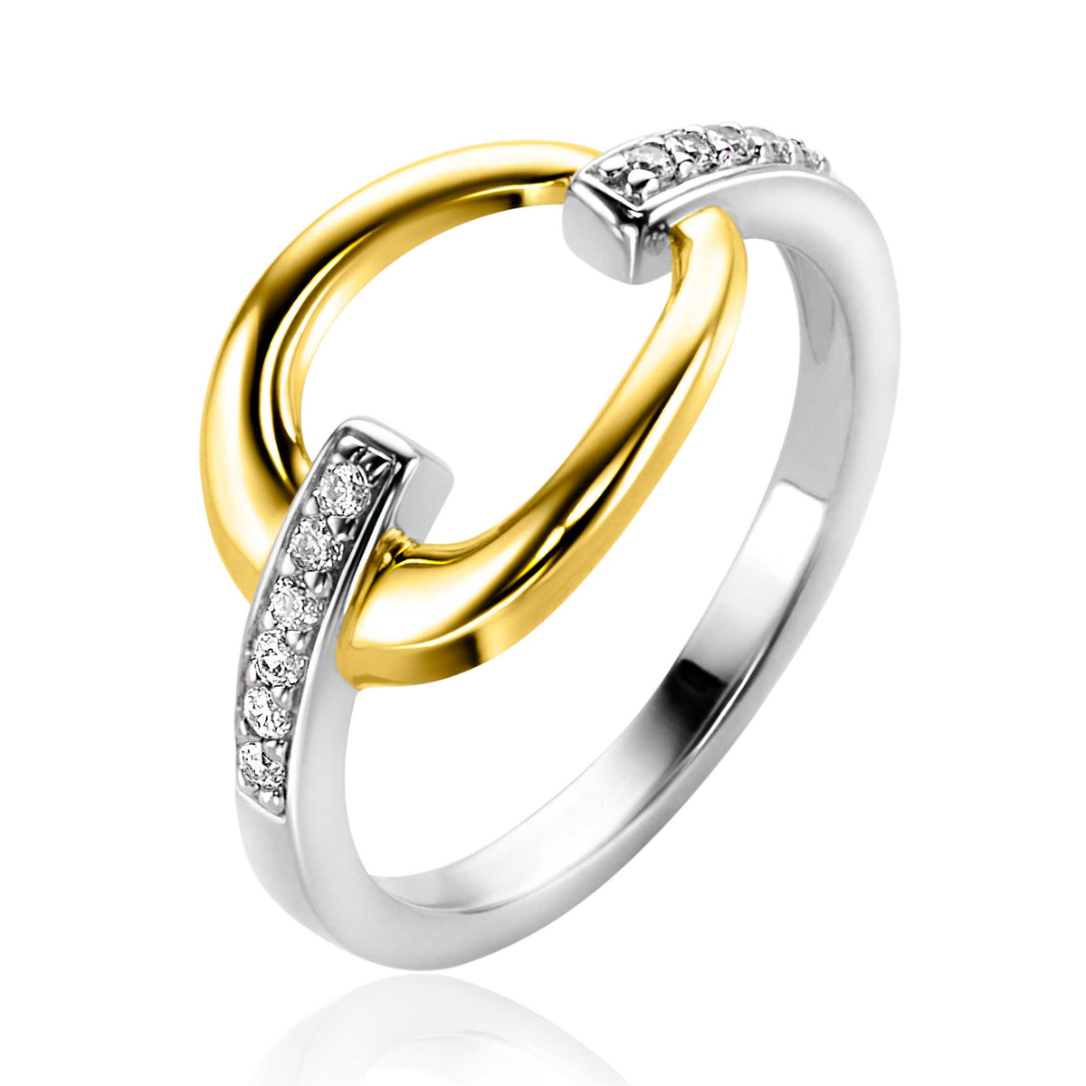 Ring mit goldplattiertem und silbernem Band, besetzt mit klaren Zirkonia-Steinen