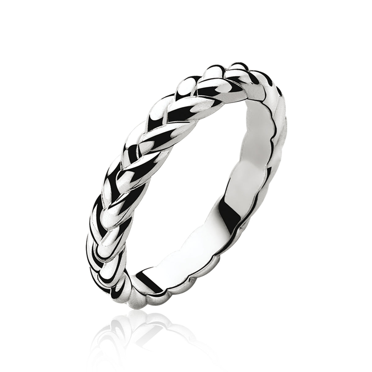 Ring aus Silber mit geflochtenem Design und glänzender Oberfläche