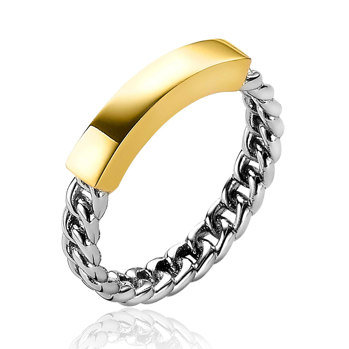 Ring mit goldplattierter, glatter Oberfläche und silbernem, geflochtenem Band